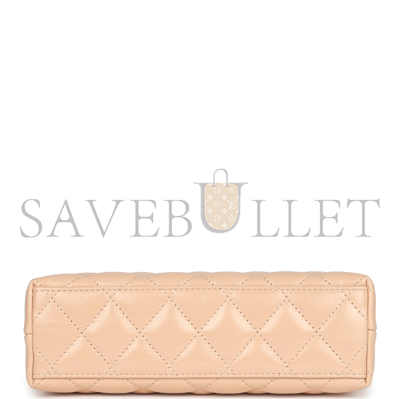 CHANEL KELLY SHOPPER BEIGE SHINY CALFSKIN BRUSHED GOLD HARDWARE AS4416 (19*13*7cm)
